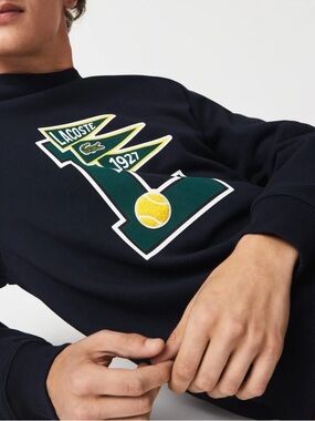NWOT Lacoste Navy Crewneck Sweatshirt with Green & Yellow Tennis Patch